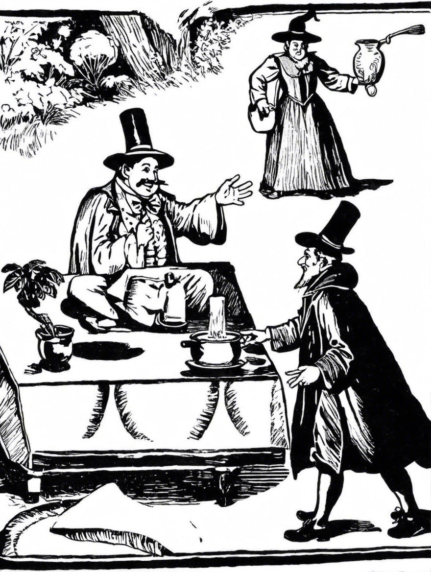 Vintage Illustration of Three Characters in Conversation