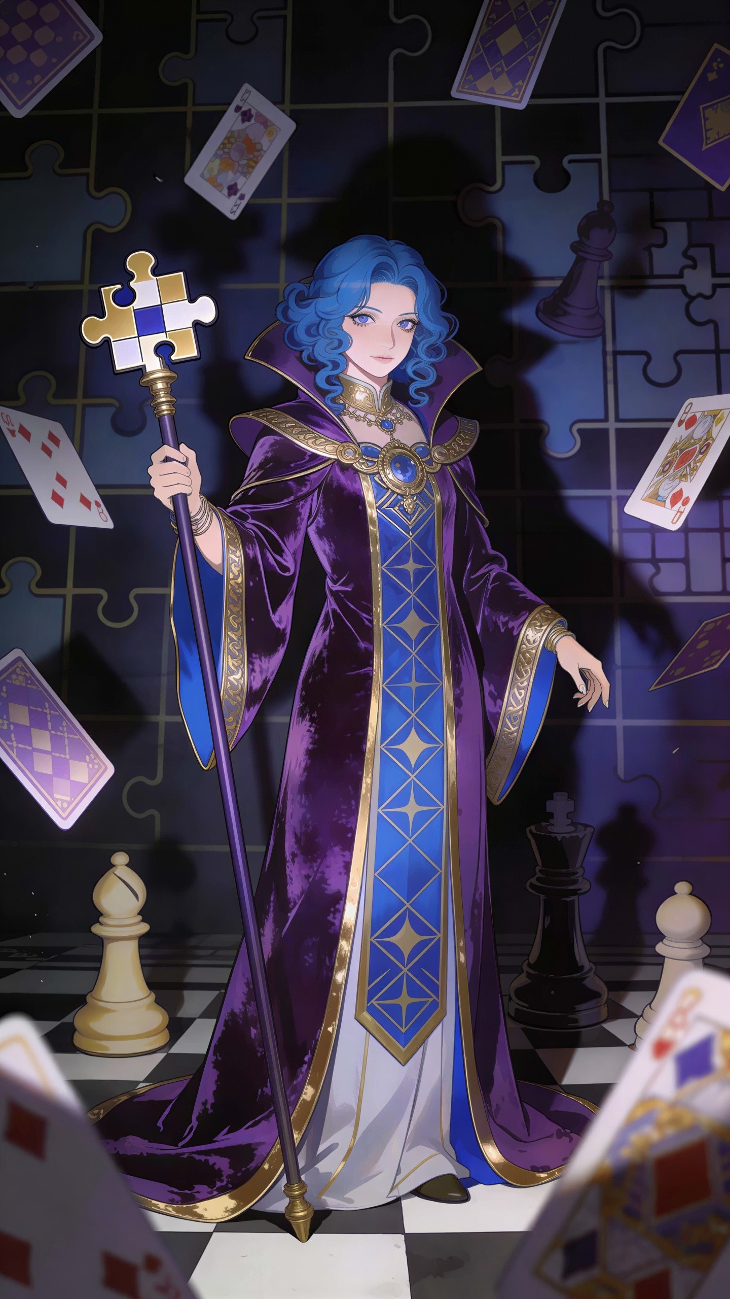 Anime Style Portrait of Woman with Puzzle Elements