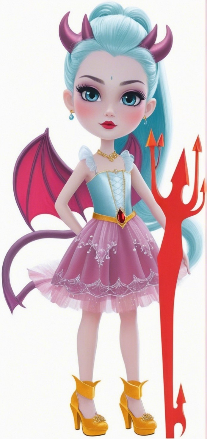 Fantasy Character with Icy Blue Hair and Frilly Dress