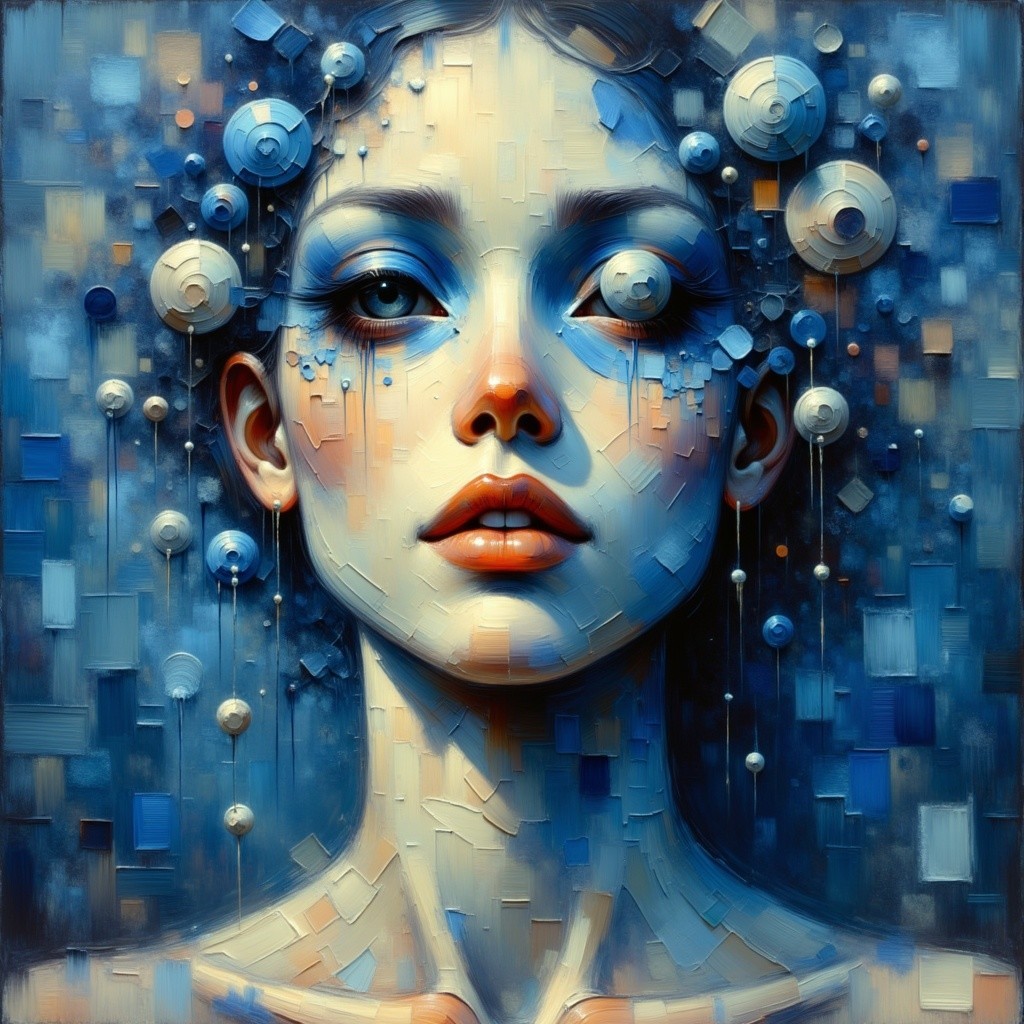 Portrait of a Young Woman with Abstract Geometry