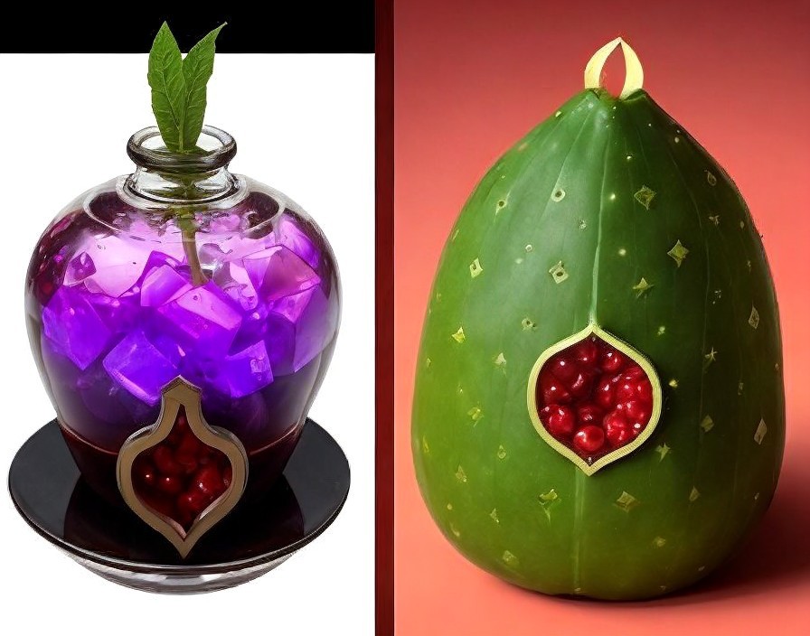 Vibrant Drink and Artistic Melon Presentation
