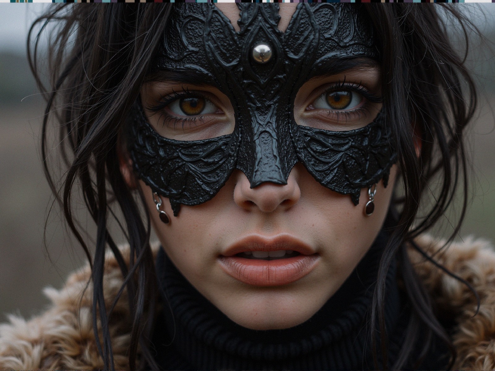 Close-up Portrait of a Woman in an Intricate Mask