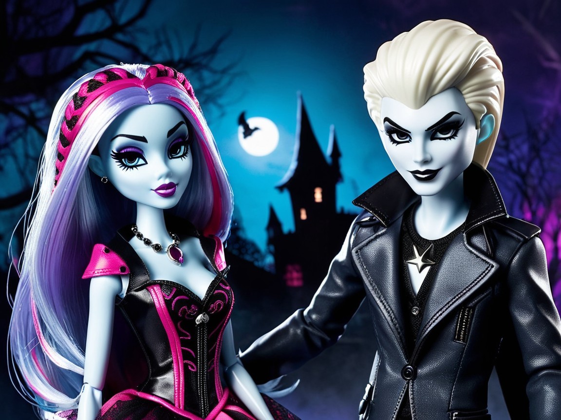 Stylized Dolls in Mystical Nighttime Setting