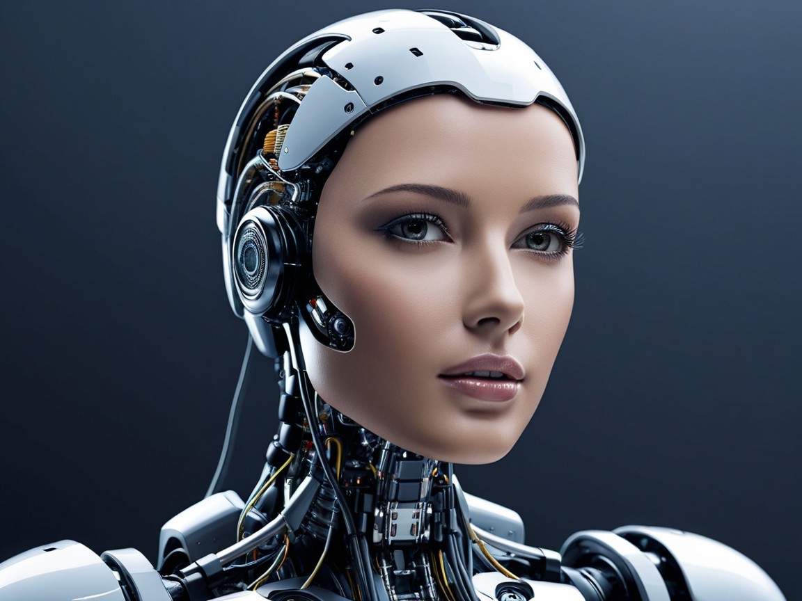 Realistic humanoid robot with sleek metallic design