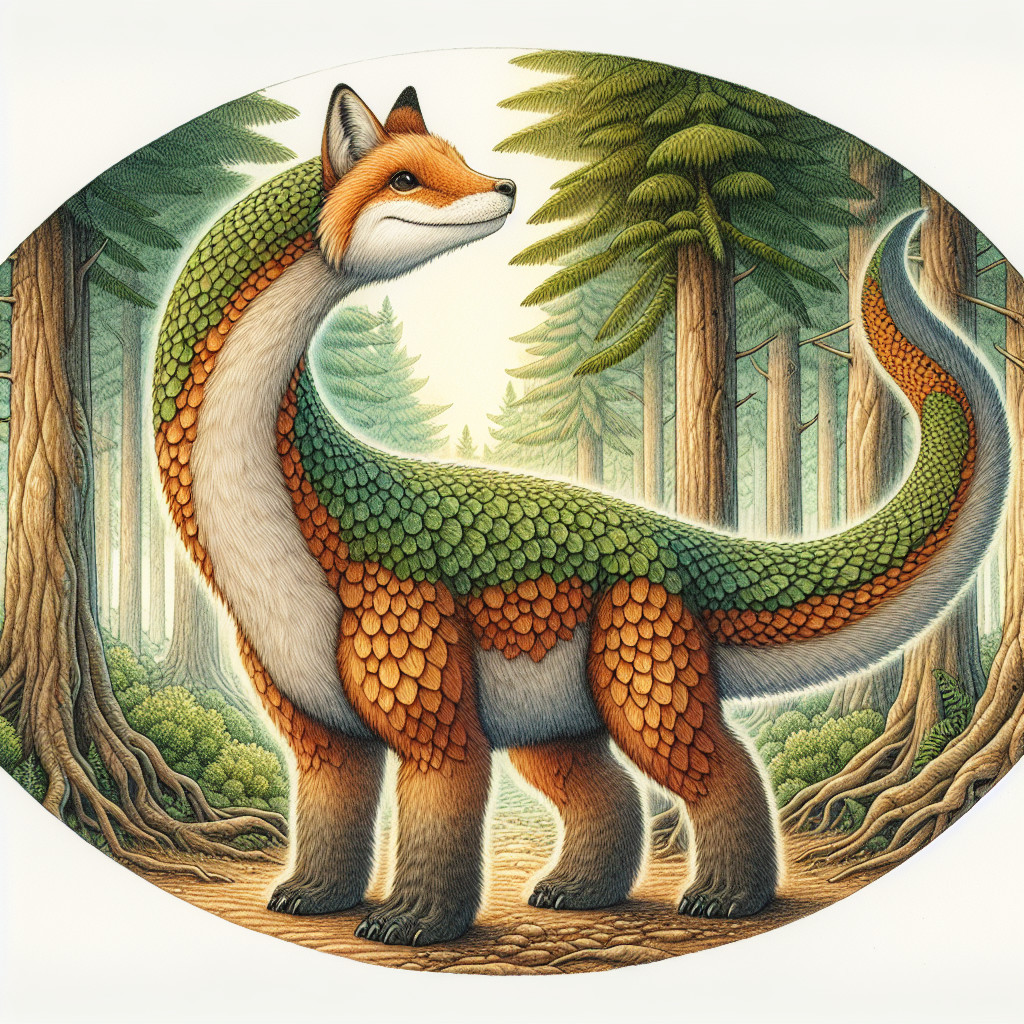 Fantastical Creature Blending Fox and Dinosaur Features