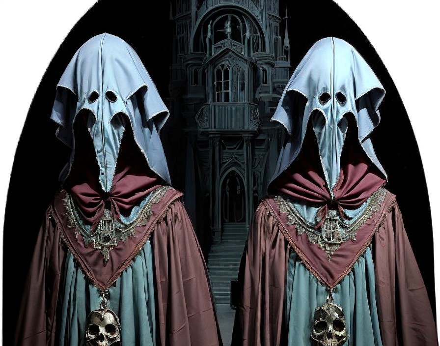 Figures in Robes Before a Gothic Castle