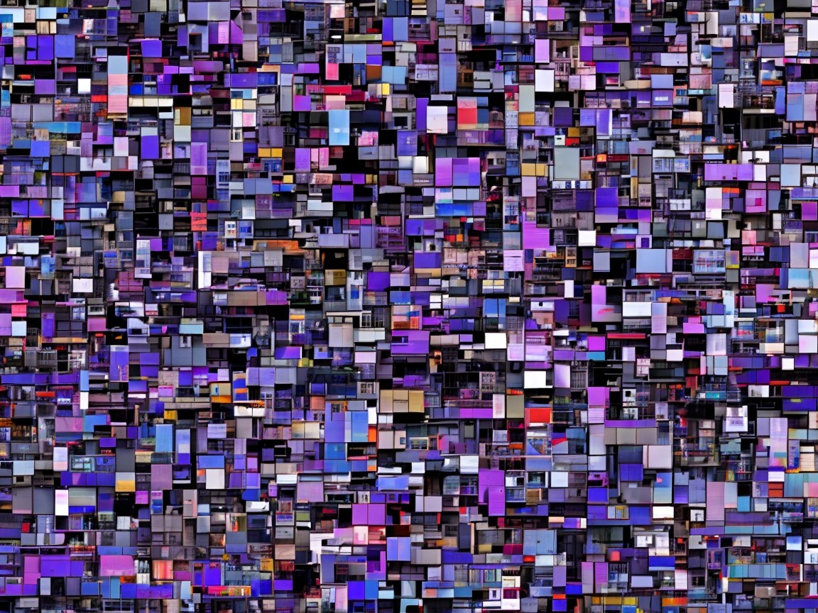 Vibrant Mosaic of Textured Squares in Purple and Blue