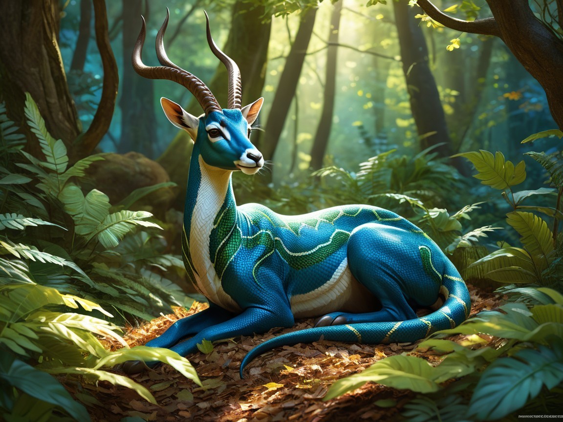 Mythical Creature with Blue Skin in Enchanted Forest