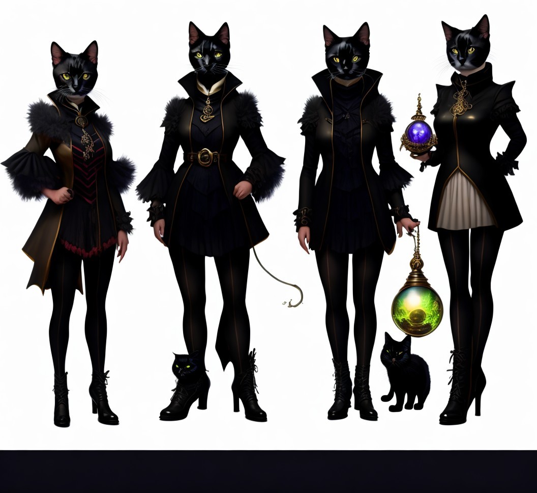Stylish Cat-Headed Characters in Fashionable Outfits