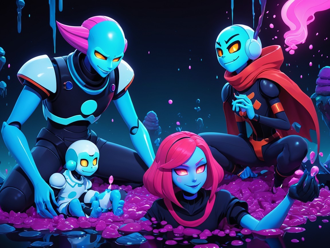 Futuristic Scene with Colorful Animated Characters