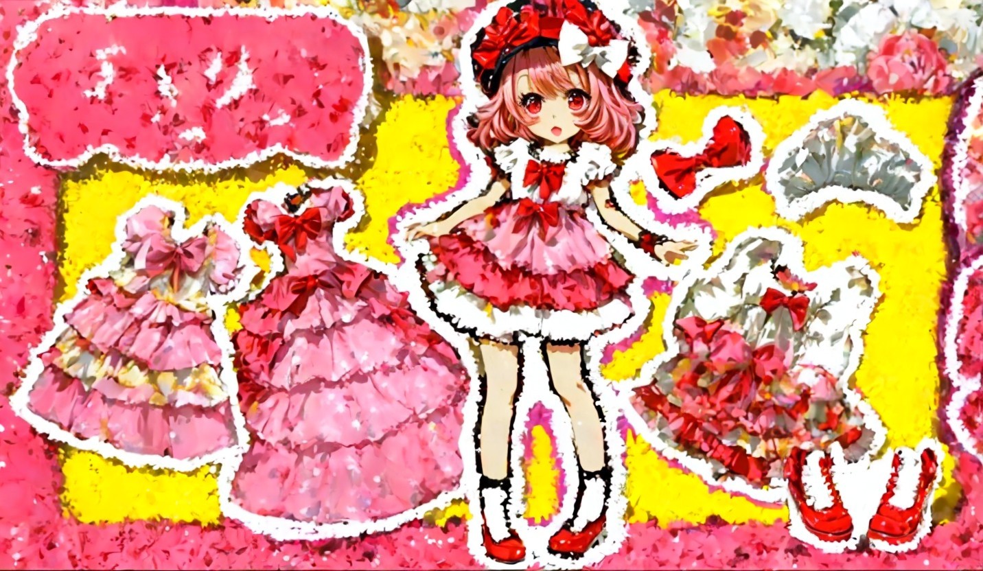Whimsical Illustration of a Cute Character in Pink Dress