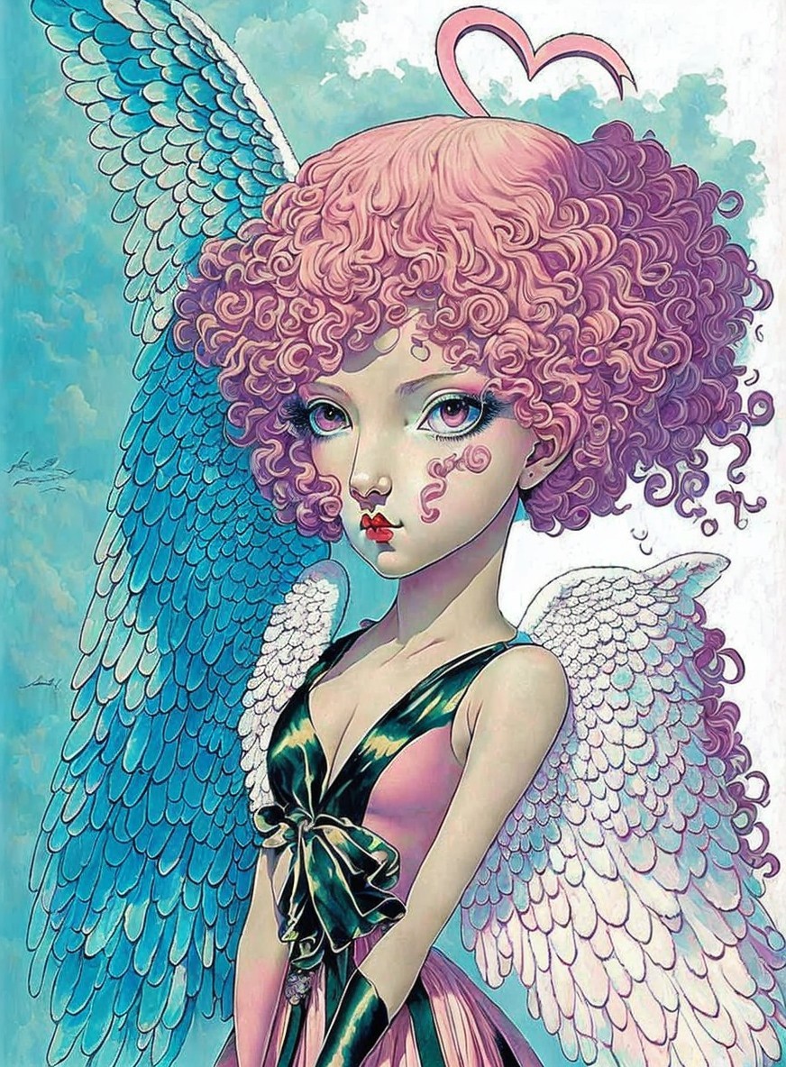 Whimsical Character with Pink Hair and Delicate Wings