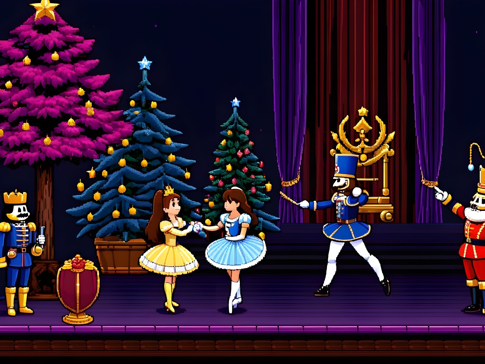 Vibrant Holiday Dance Scene with Colorful Costumes