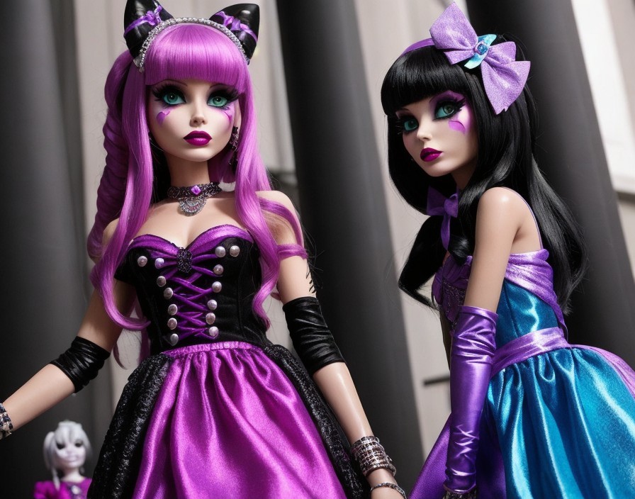 Stylish dolls with vibrant outfits and dramatic makeup