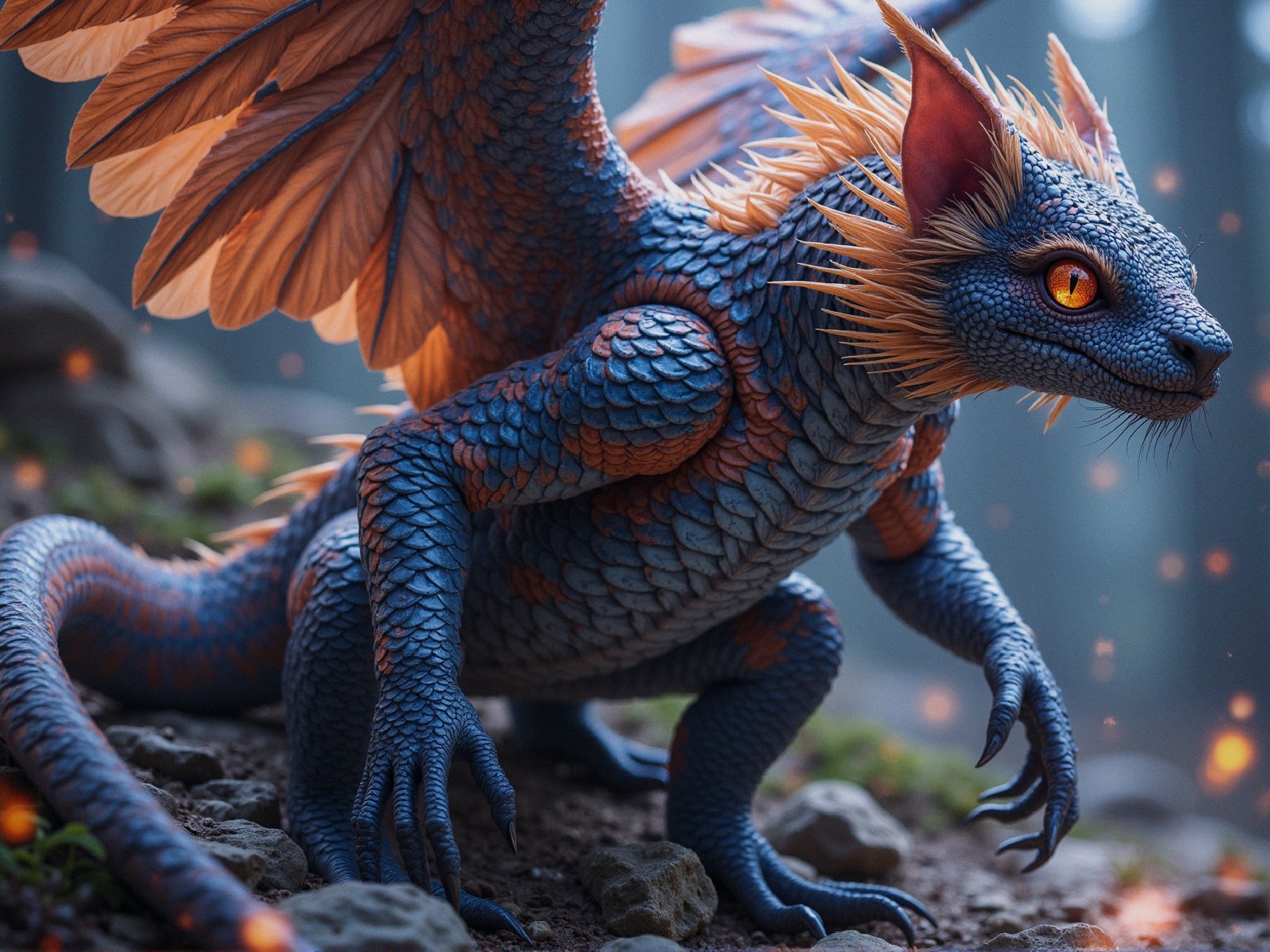 Vibrant Fantastical Creature in Forest Setting