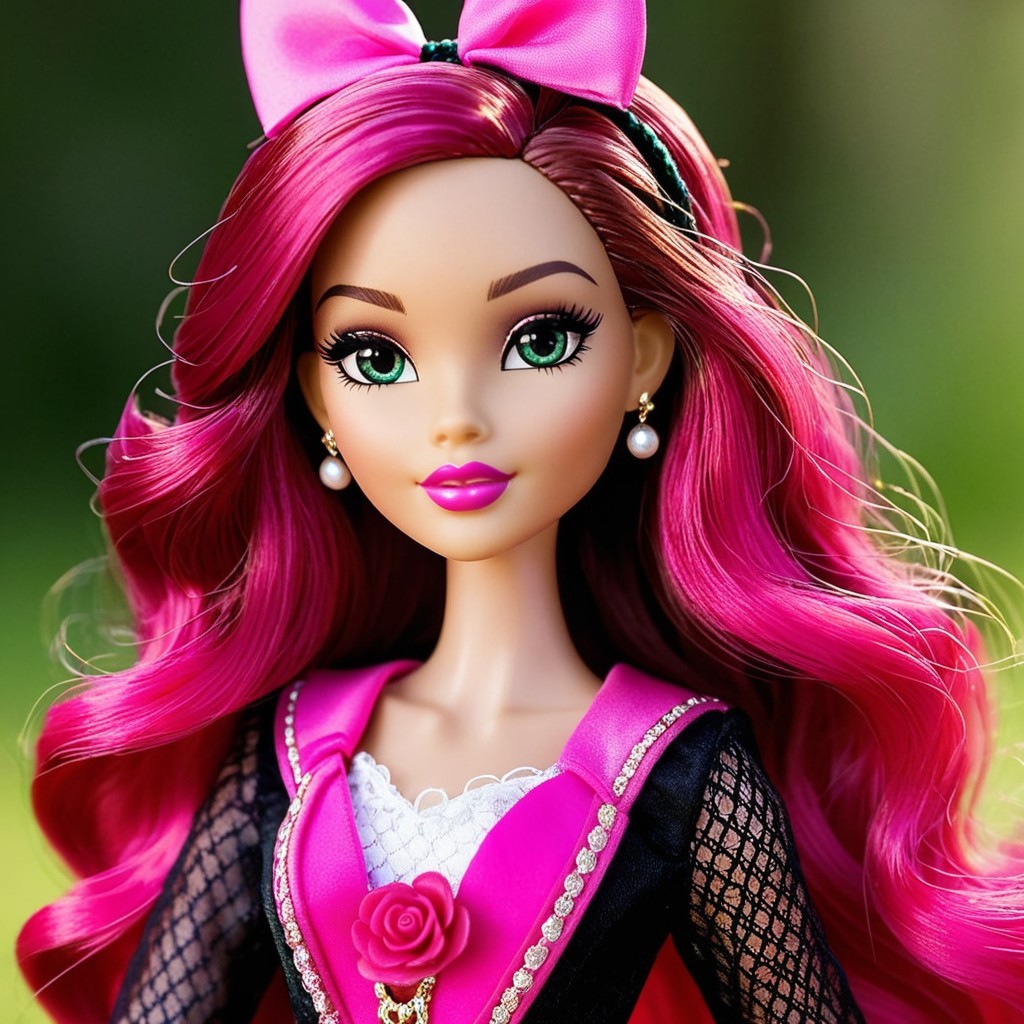 Stylish doll with pink hair and elegant outfit