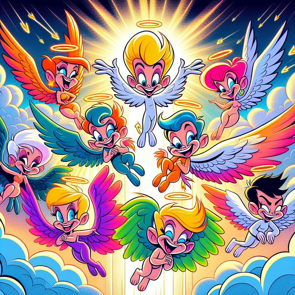 Whimsical Illustration of Playful Cherubic Characters