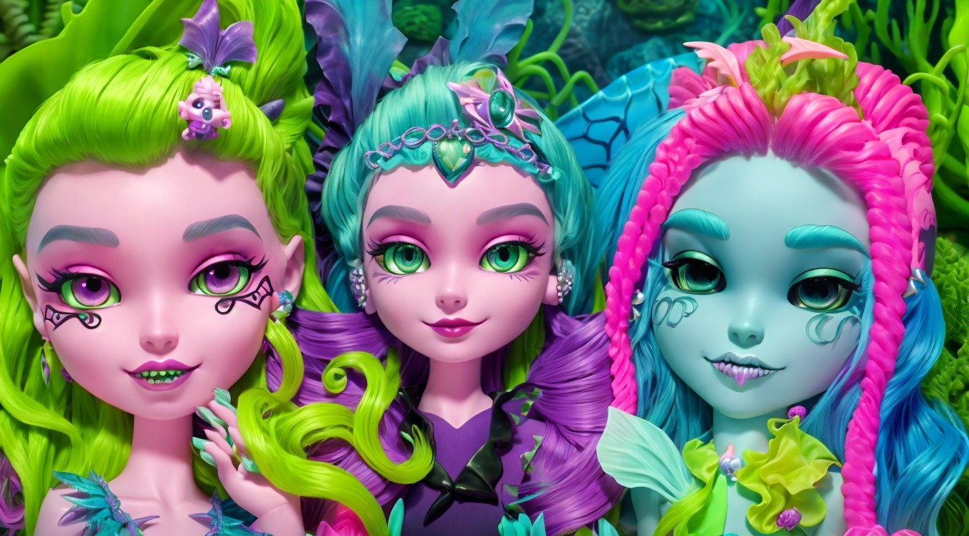 Vibrant Fantastical Dolls Against Underwater Backdrop