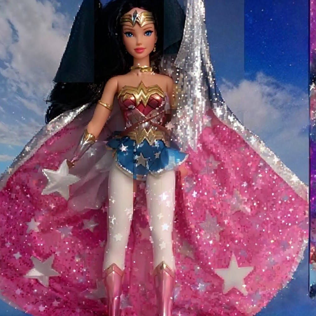 Stylish superhero doll in vibrant outfit with cape