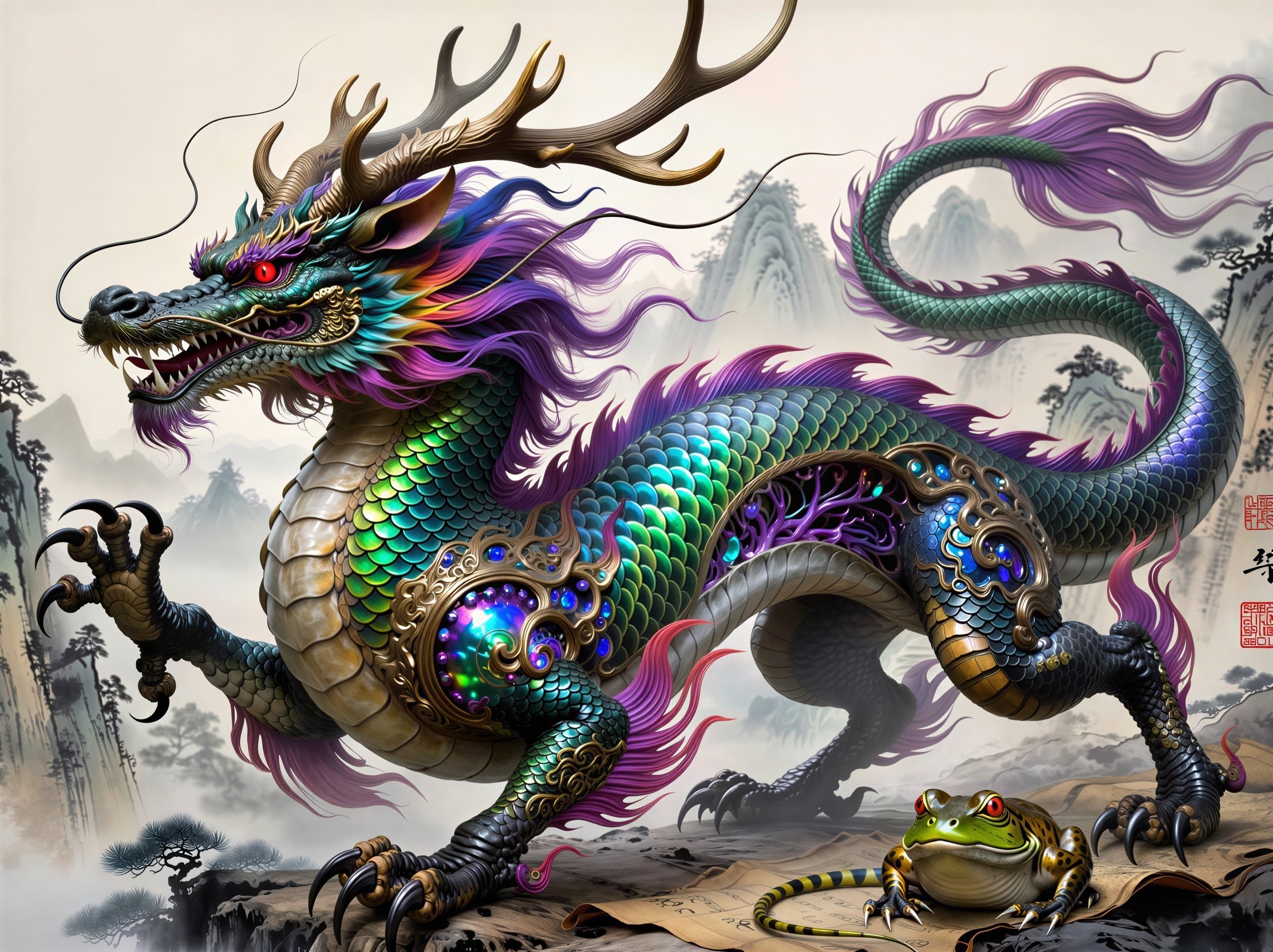 Vibrant Fantasy Illustration of a Rainbow Dragon