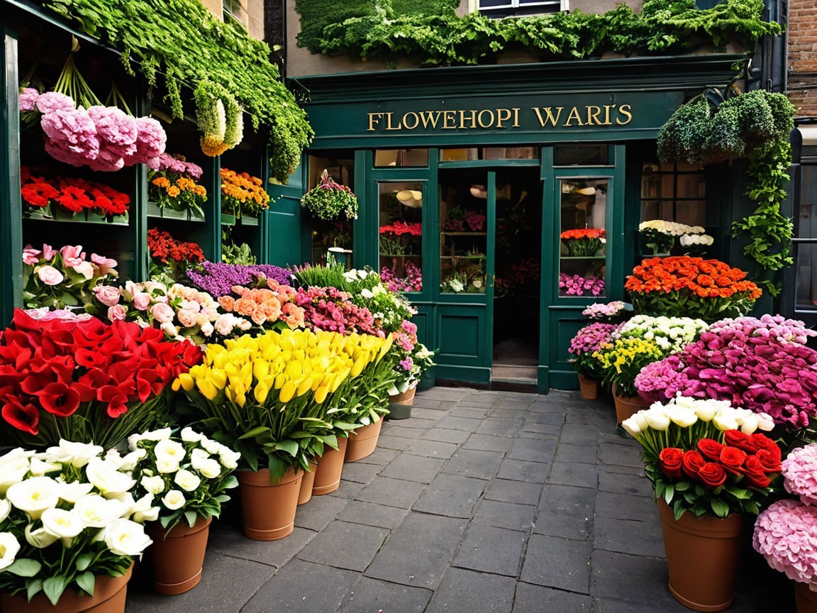 Vibrant Flower Shop with Colorful Blooms and Greenery