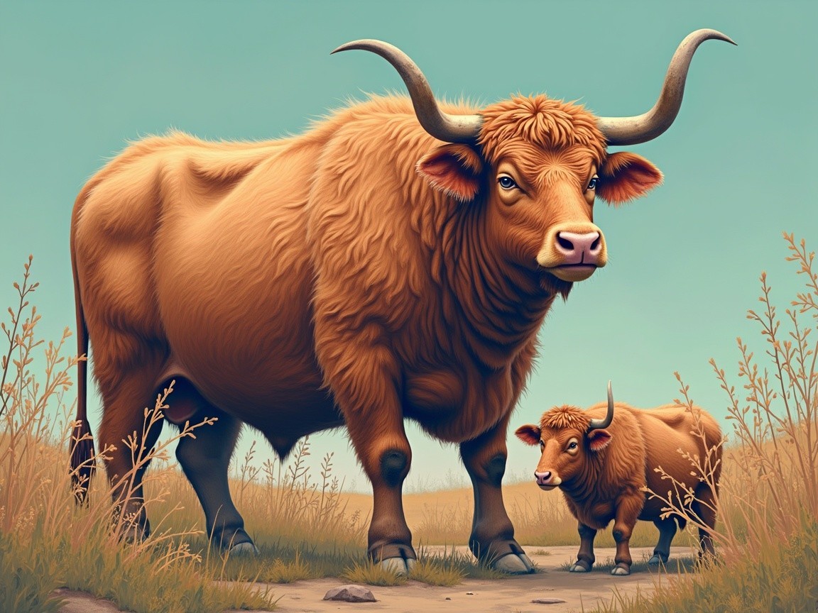 Highland Cattle Pair on Grassy Path Under Blue Sky