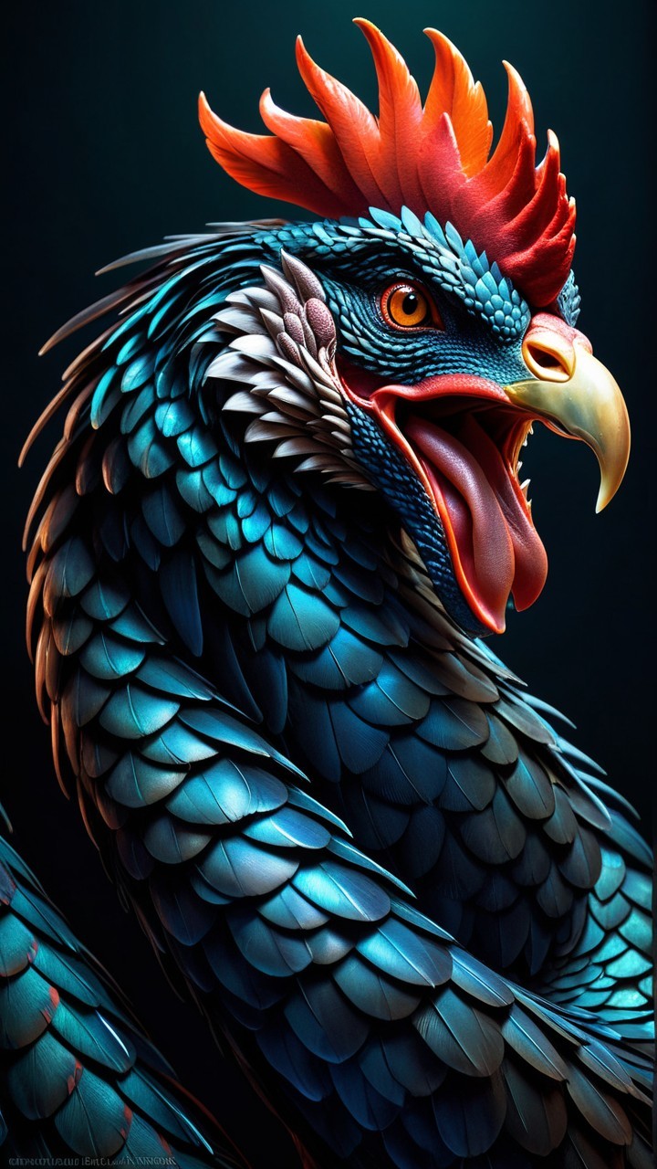 Vibrant Blue Bird with Red Crest and Orange Eyes