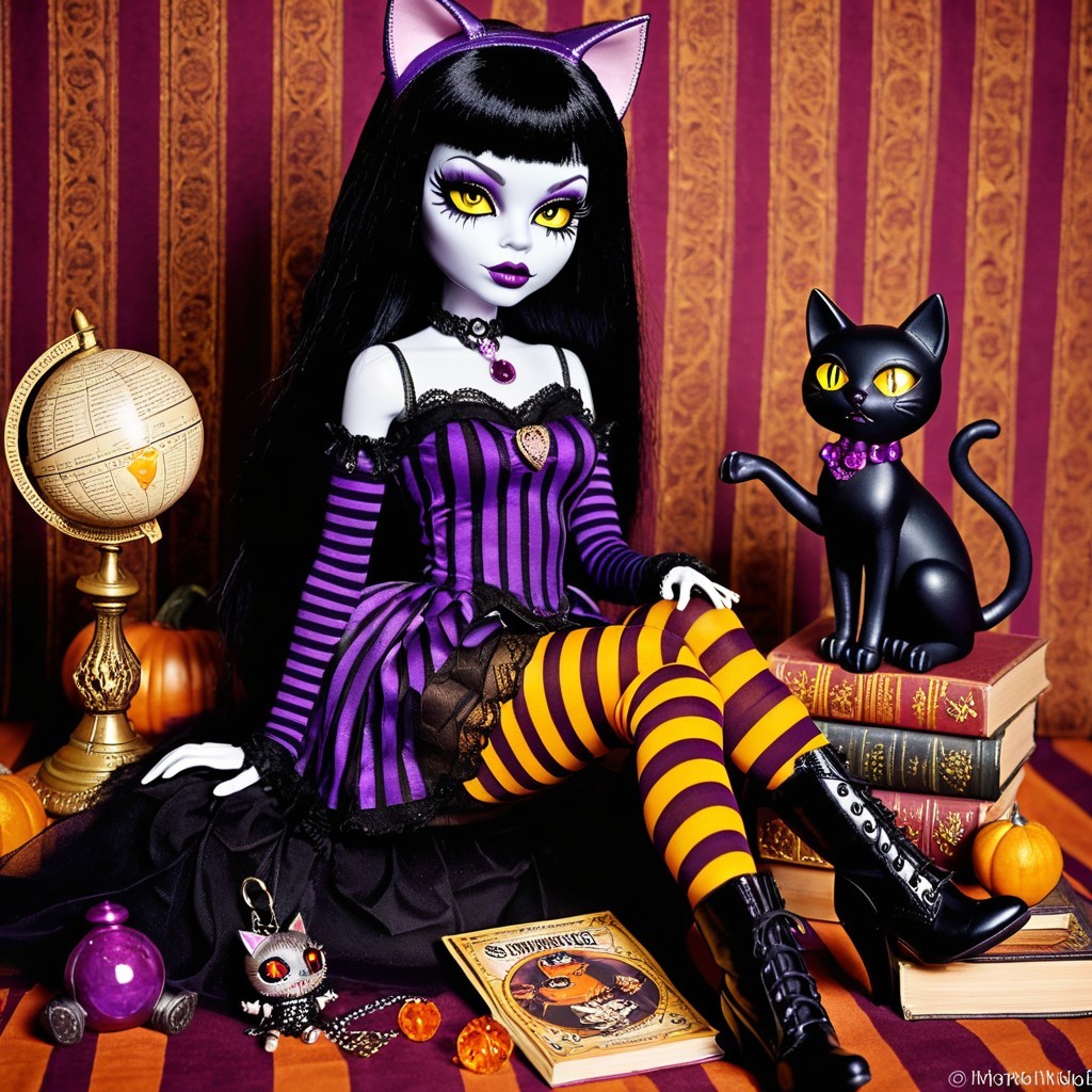 Stylish Doll with Cat Ears in Halloween Setting