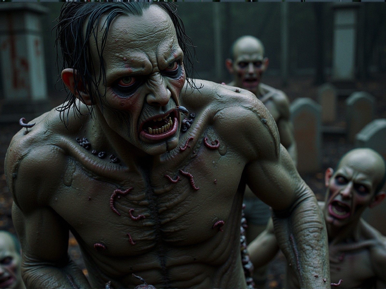 Undead Figures in Foggy Graveyard Scene
