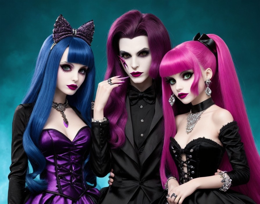 Trio of Stylish Dolls with Vibrant Colors and Gowns
