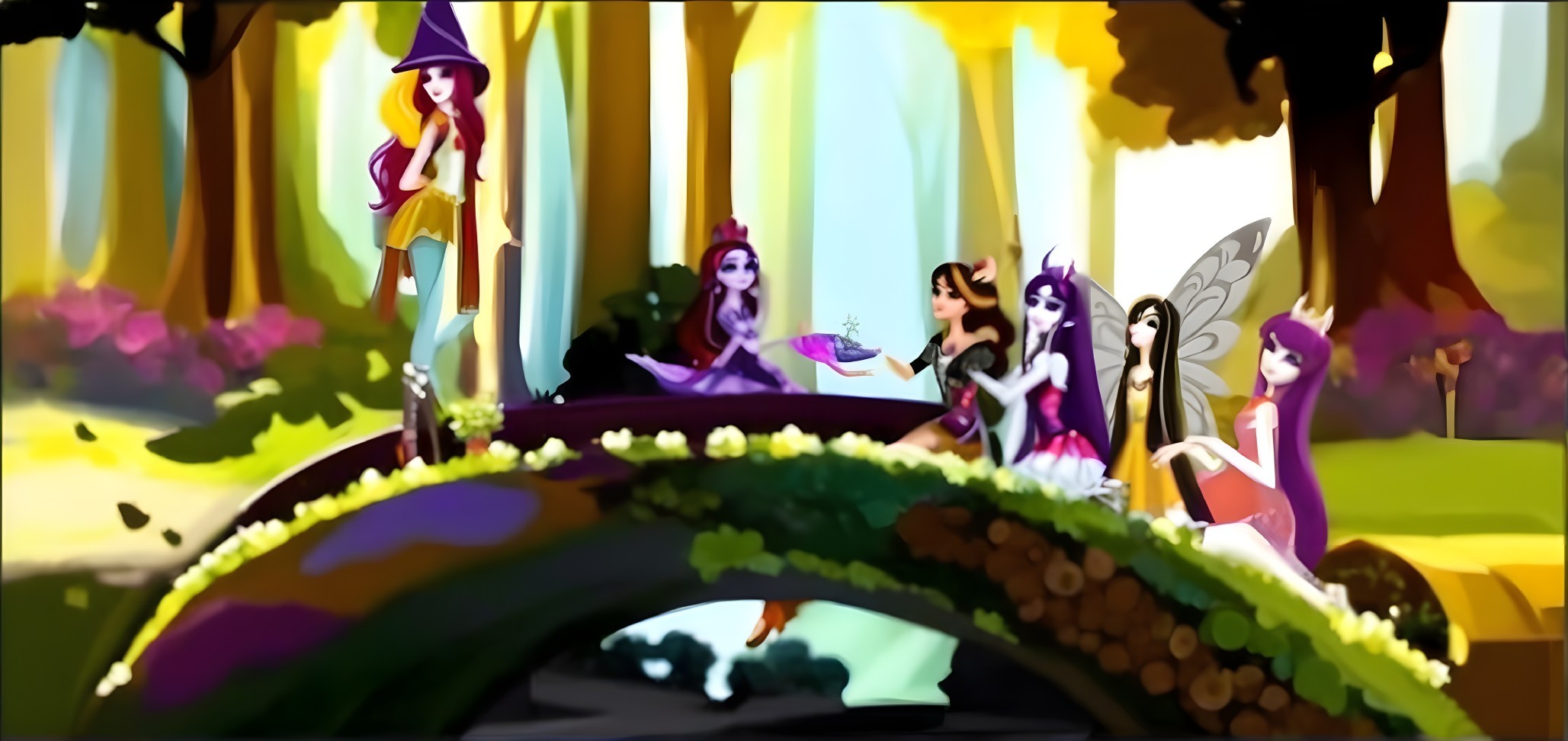 Whimsical Forest Scene with Magical Characters
