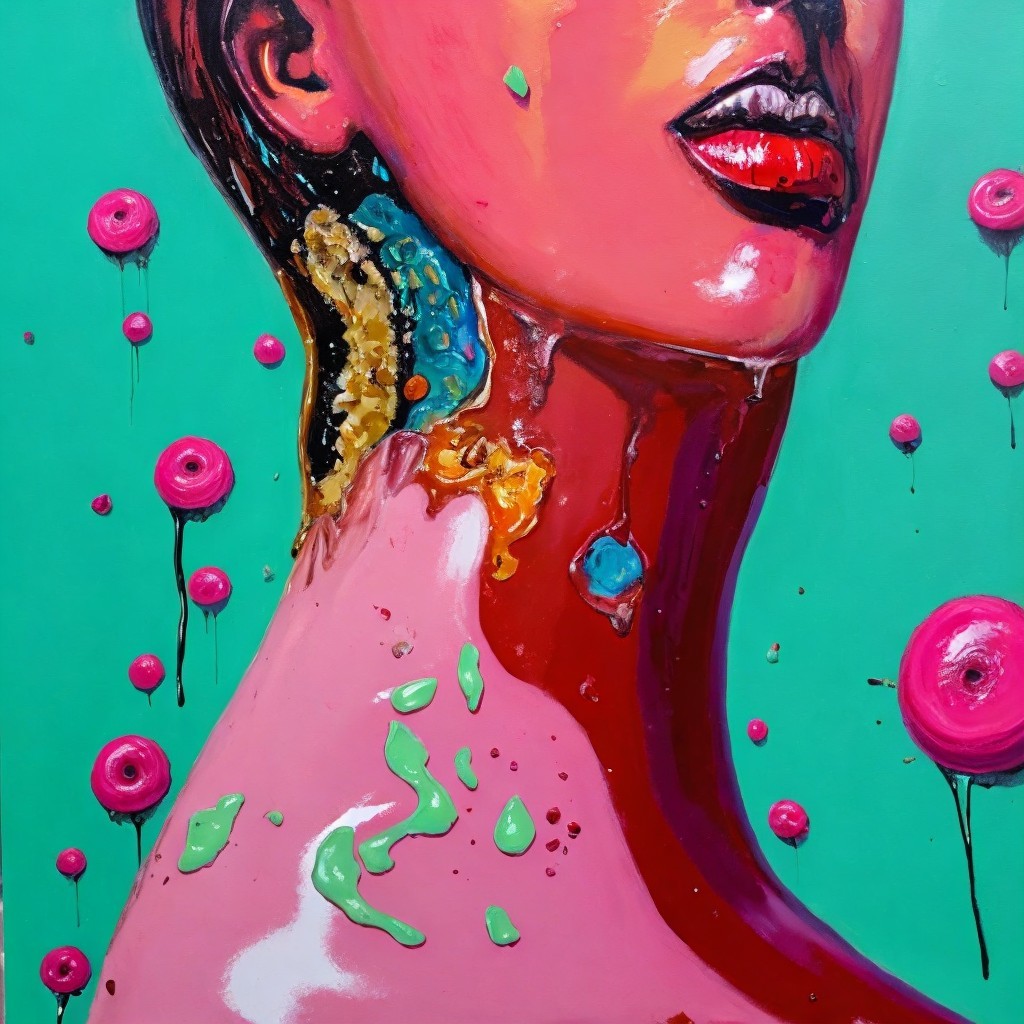 Vibrant Abstract Artwork of Woman's Neck and Face