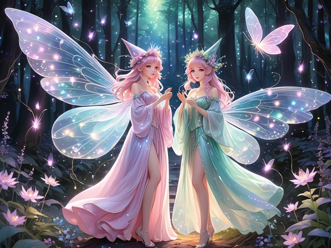 Ethereal Fairies in Enchanted Forest Setting