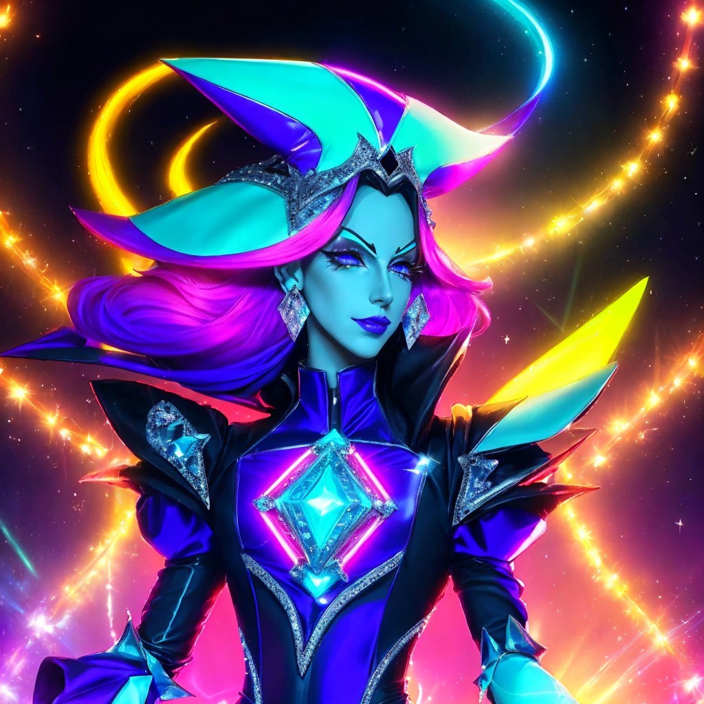 Futuristic Character with Purple and Blue Hair Design