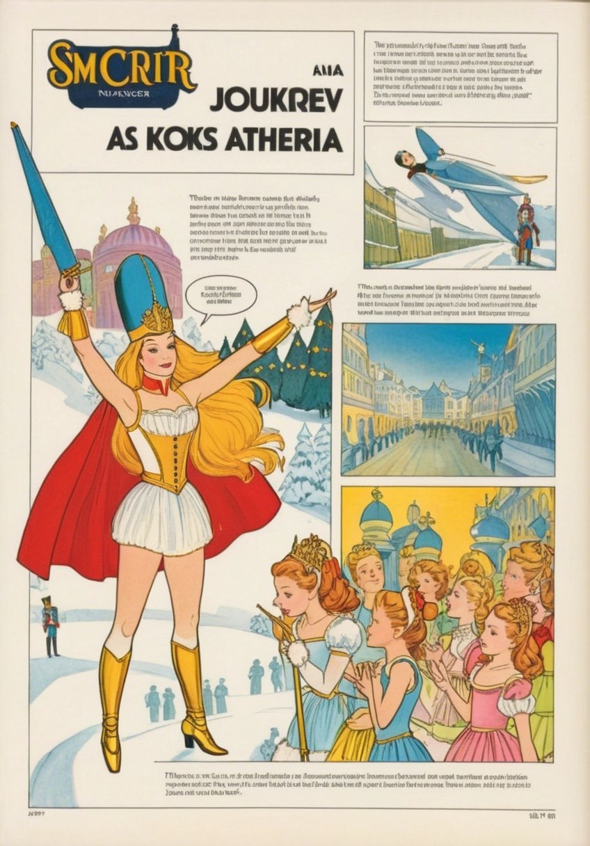 Vibrant Illustration of a Heroic Figure in Snowy Scene