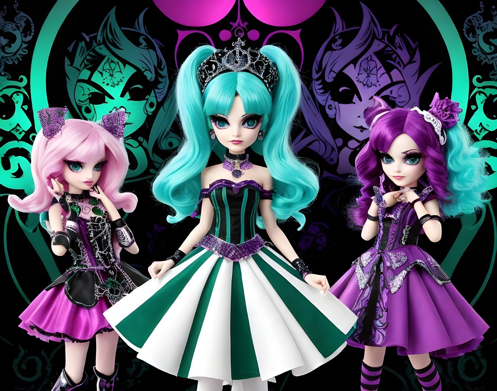 Stylized dolls with vibrant backgrounds and unique styles