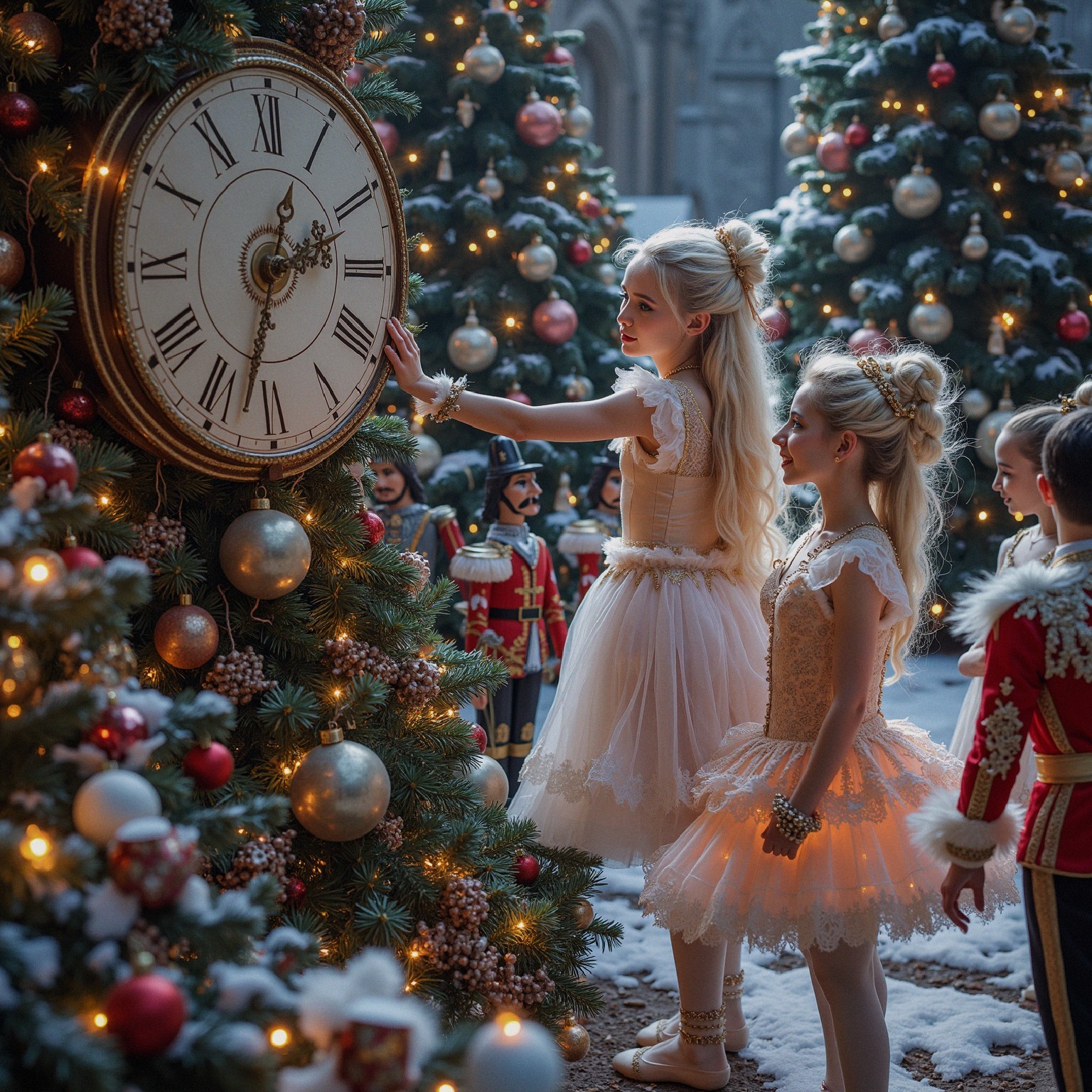 Ballet Costumed Group Around Decorated Christmas Tree