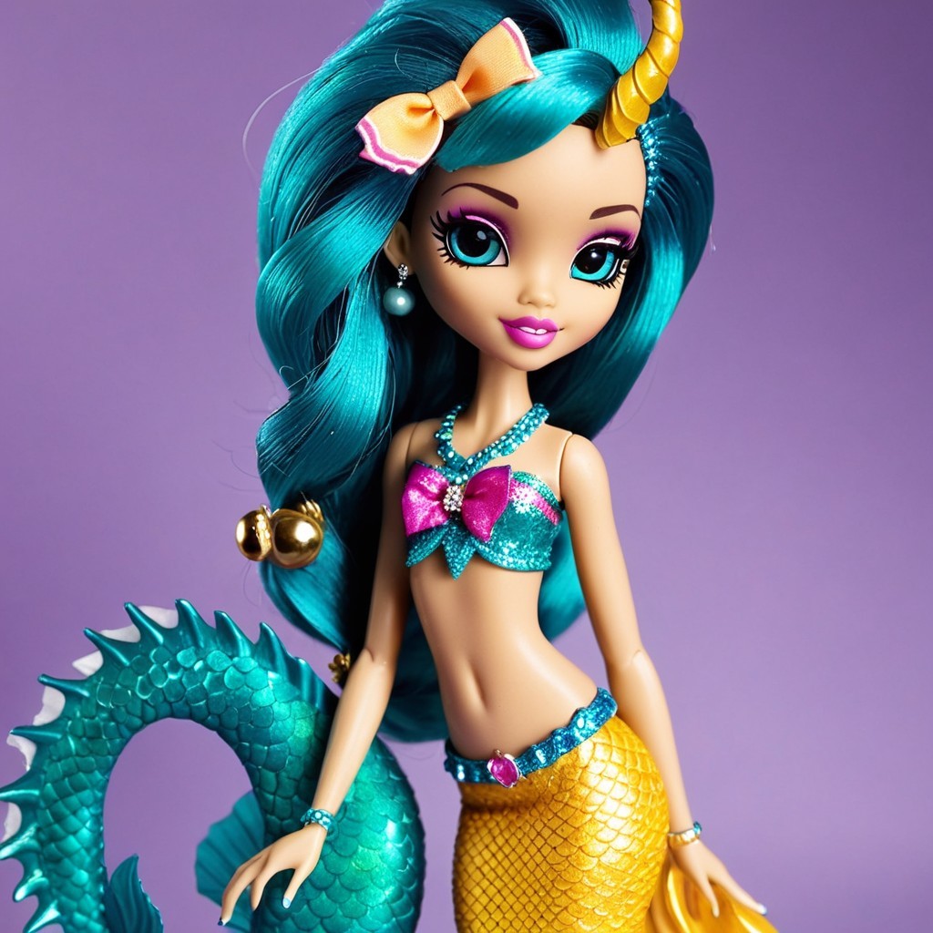 Colorful doll with turquoise hair and mermaid tail
