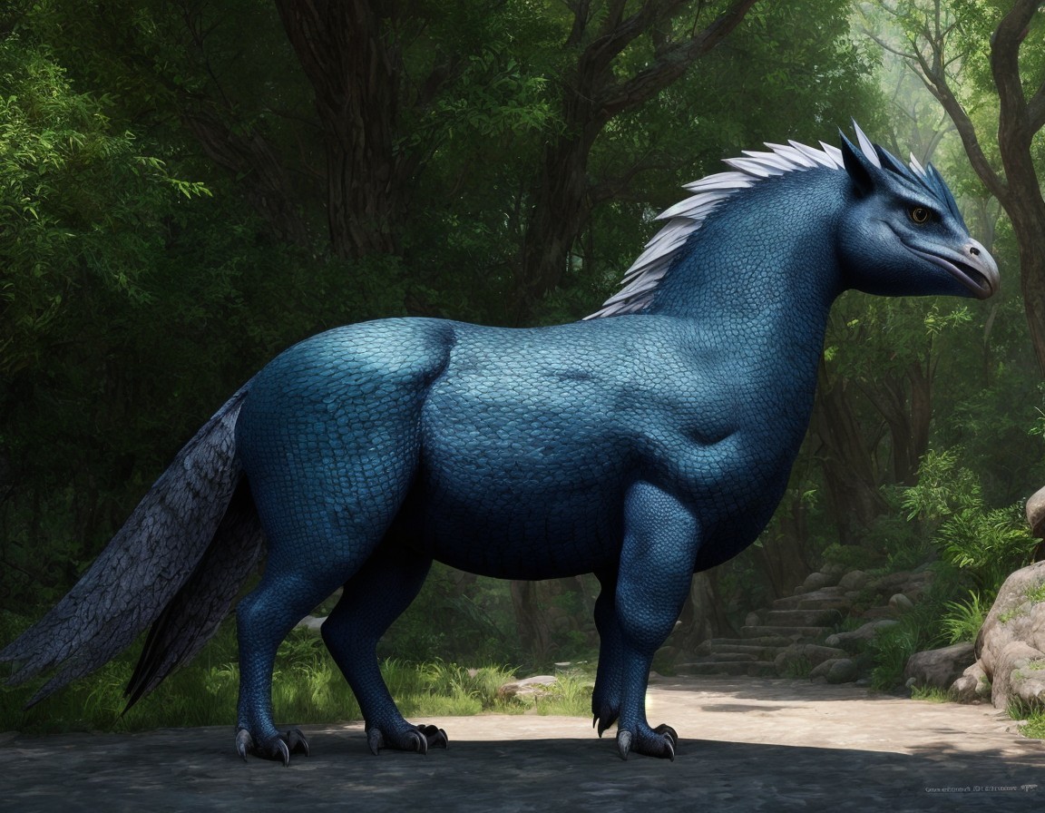 Majestic mythical creature in a lush forest glade