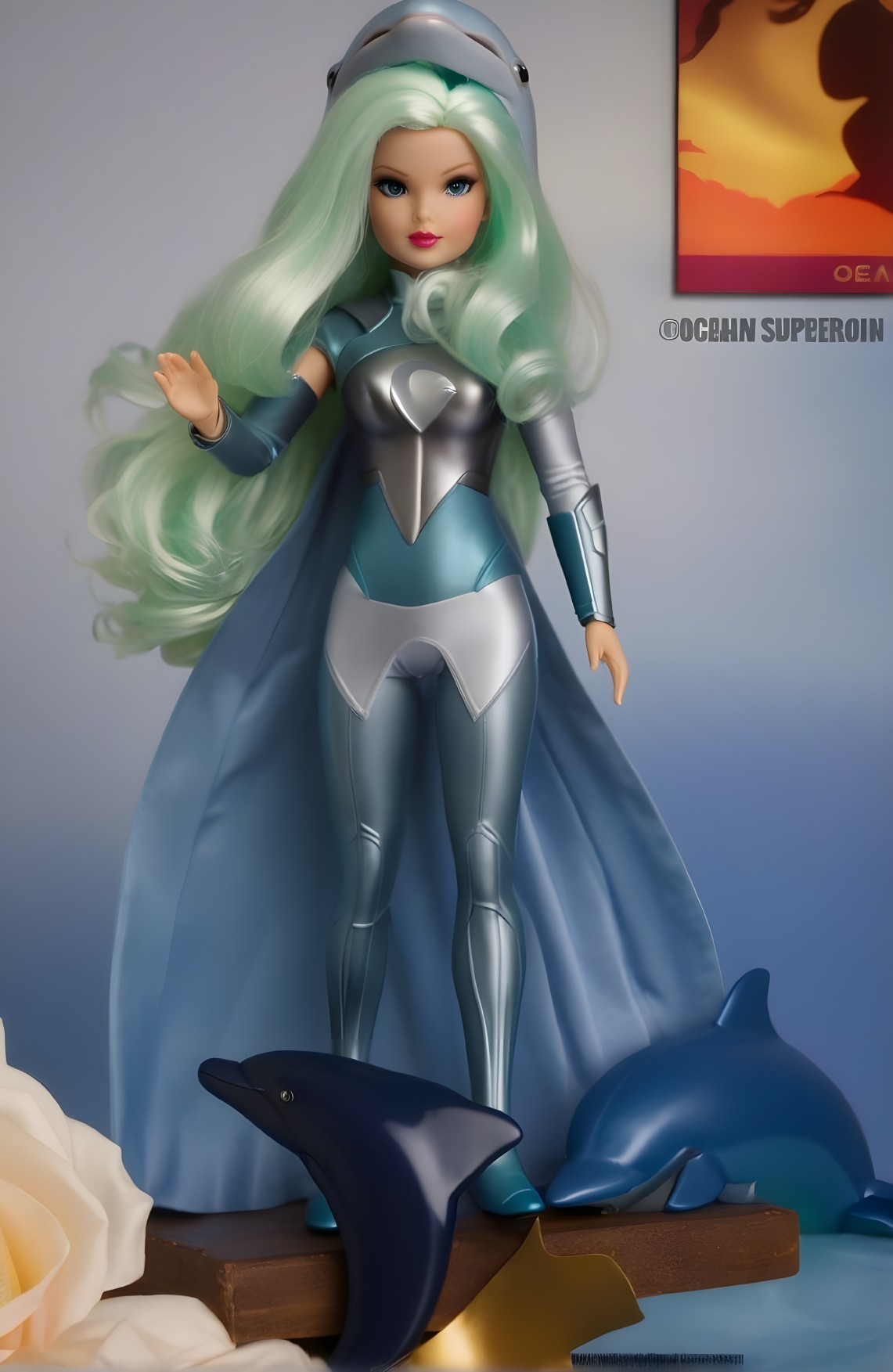 Vibrant Doll in Silver and Blue Superhero Outfit