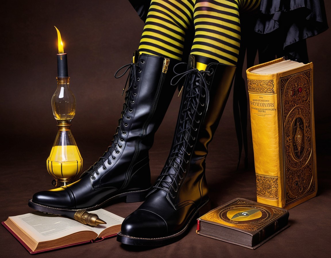 Stylish Black Lace-Up Boots with Vintage Accessories