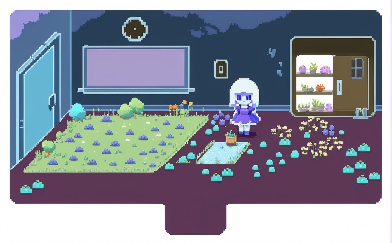 Vibrant Pixel Art Room with Small Garden Scene