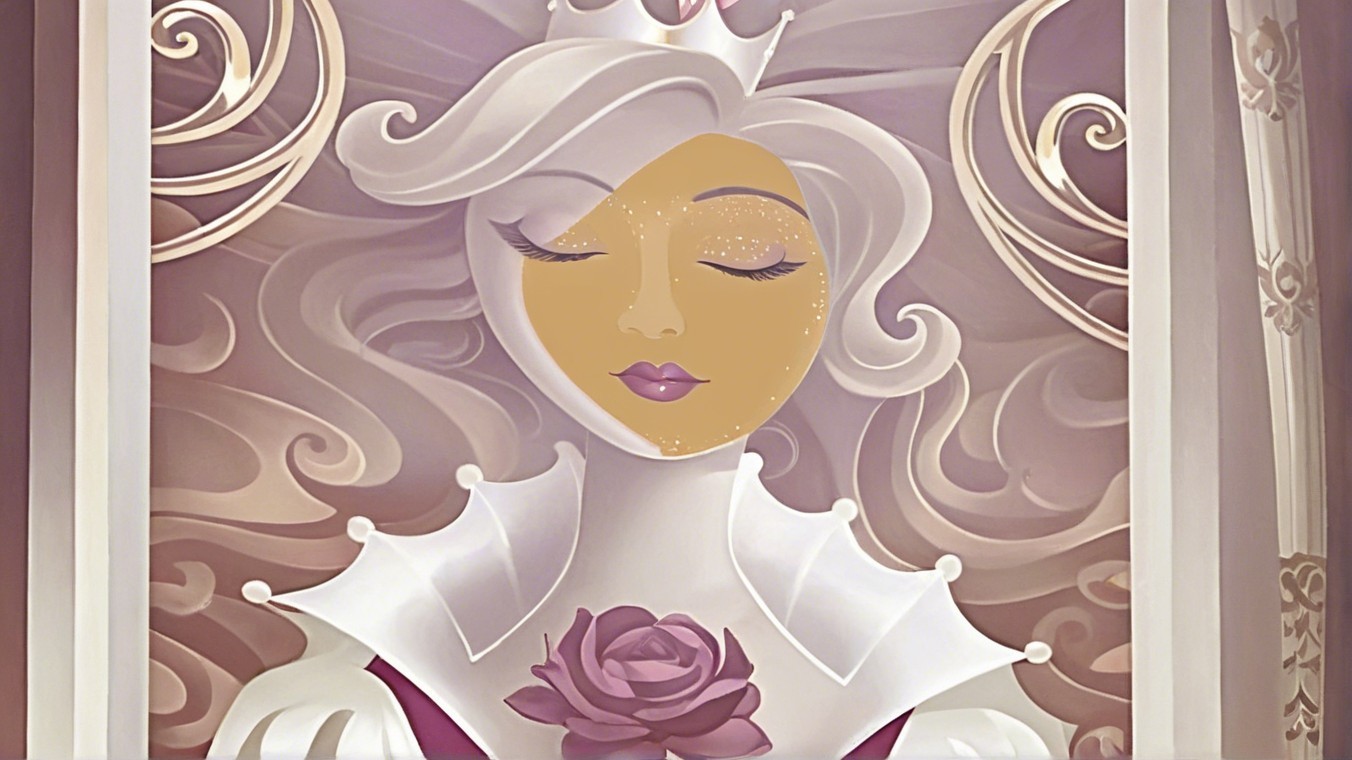 Stylized Character with Serene Expression and Rose
