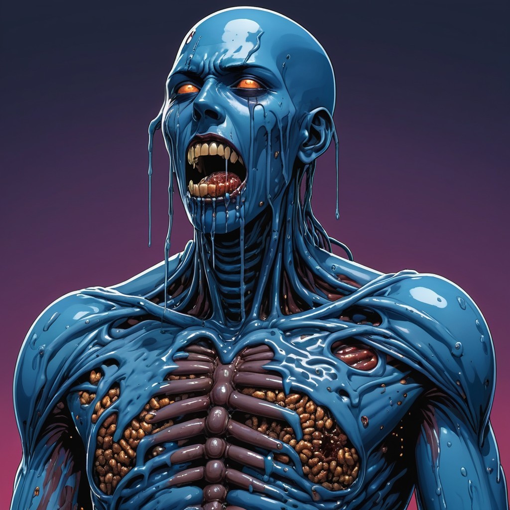 Vibrant Humanoid Figure with Exposed Anatomy Details