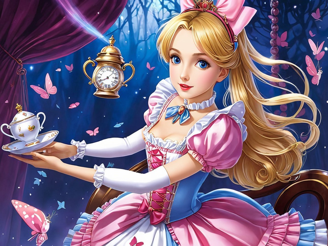 Whimsical Fairy-Tale Scene with Young Girl and Butterflies