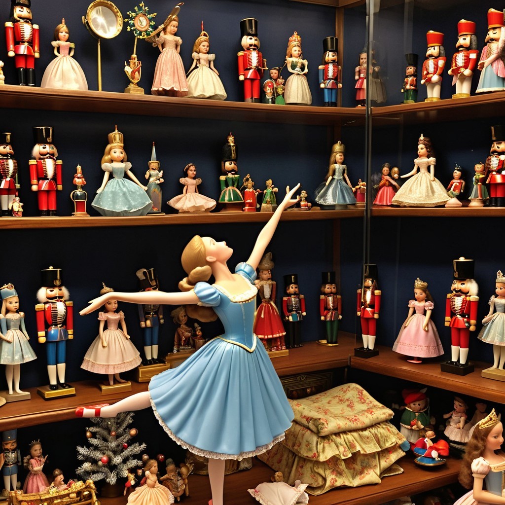 Collectible Figurines on Wooden Shelves Display