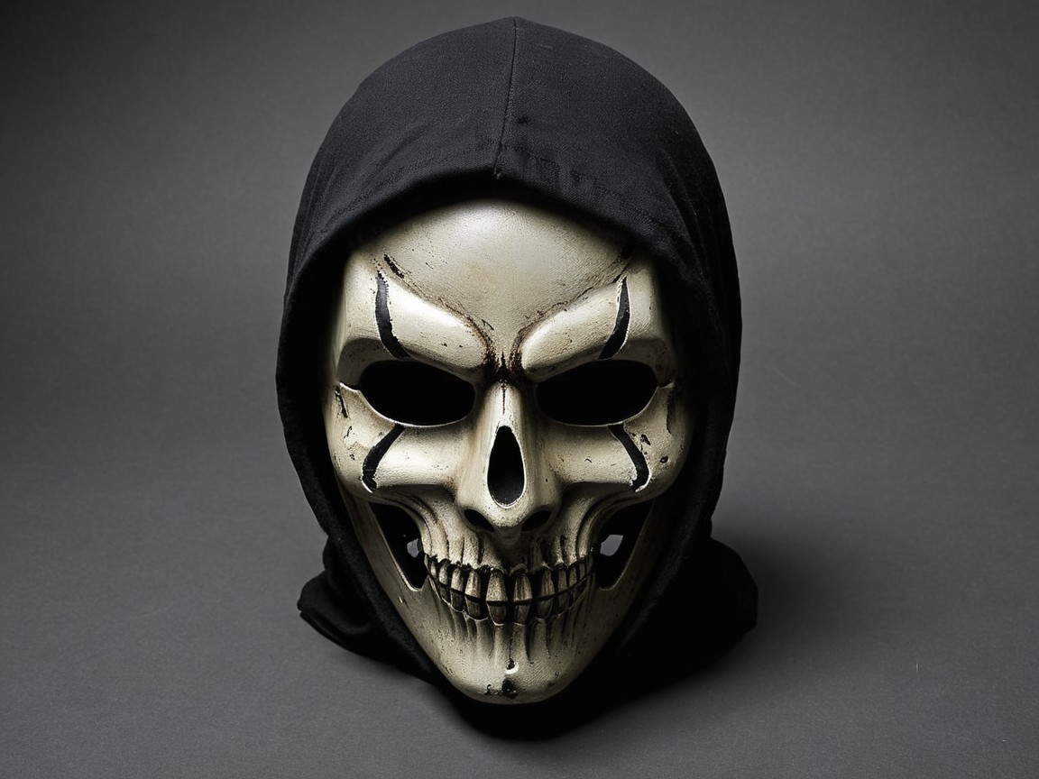 Menacing Skull Mask with Exaggerated Features and Hoodie