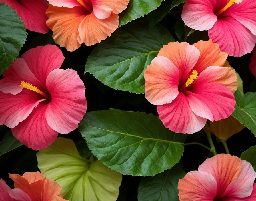 Vibrant Arrangement of Colorful Hibiscus Flowers
