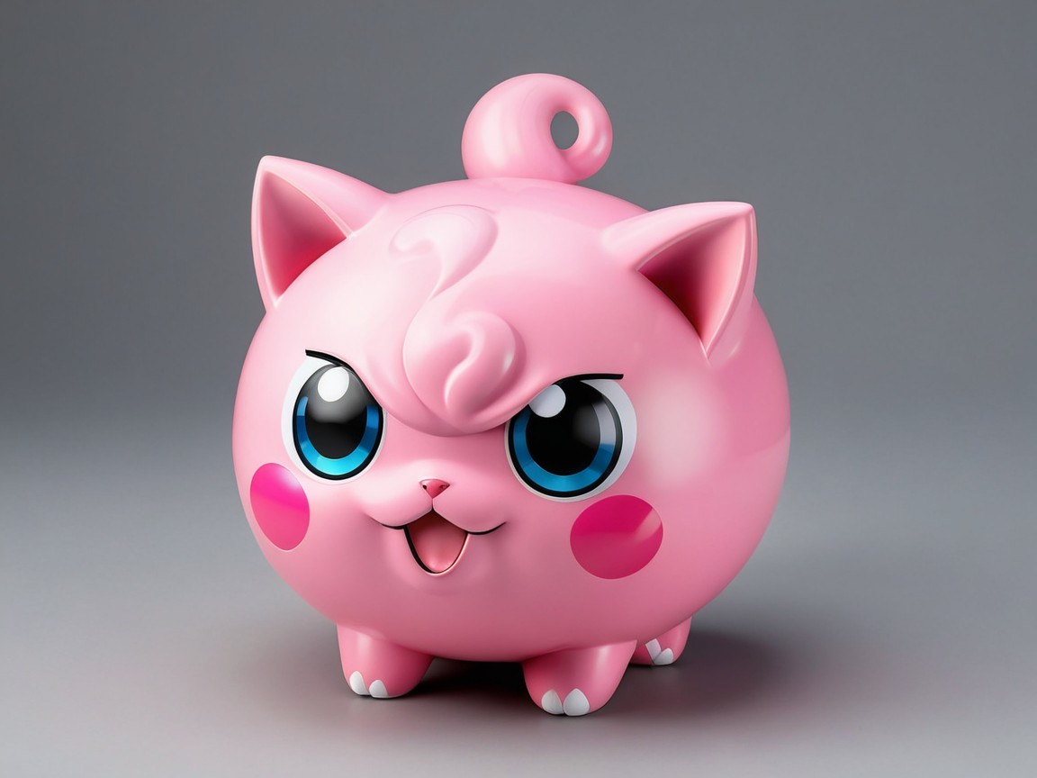 Round Pink Character with Blue Eyes and Rosy Cheeks