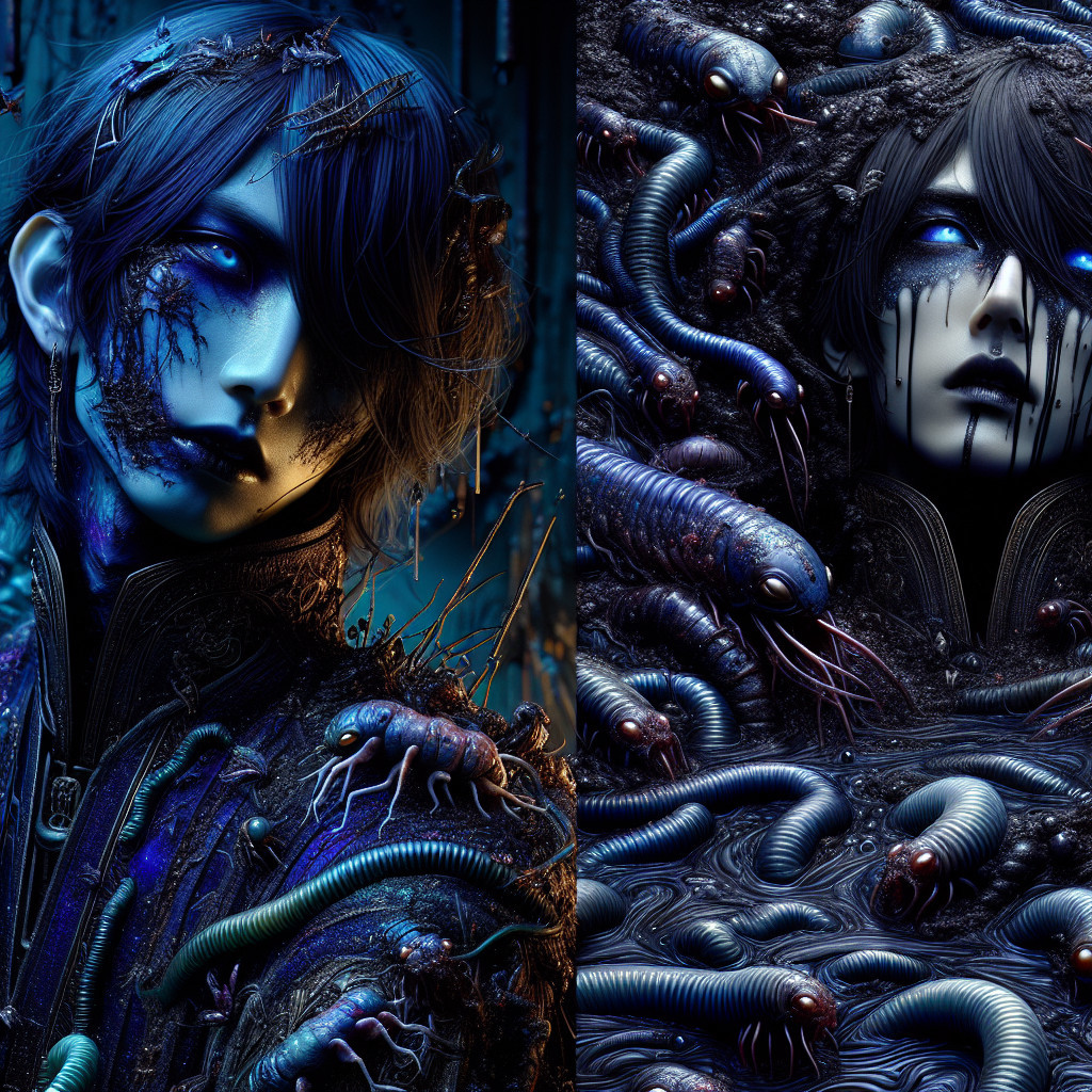 Gothic Character Surrounded by Surreal Textures